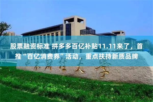 股票融资标准 拼多多百亿补贴11.11来了，首推“百亿消费券”活动，重点扶持新质品牌